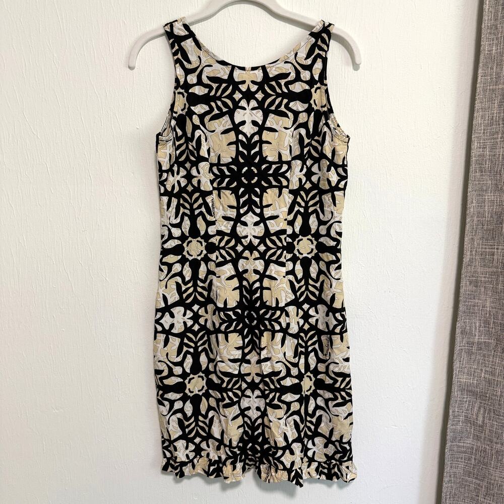 Vintage Manuhealii White Tag Womens Hawaiian Mini Dress Quilt Ruffle Hem Rayon